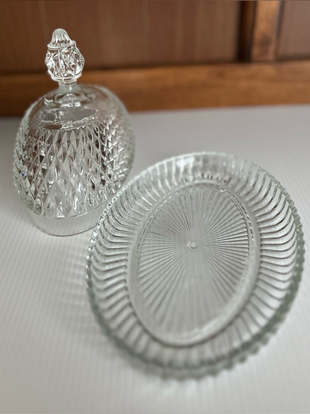 Clear Cut Glass Covered Butter Dish with Diamond-Style Pattern - Picture 3 of 5